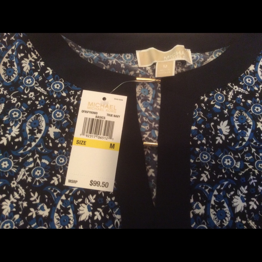 Michael Kors Tunic Long Sleeve Navy Blue Paisley Print Women’s Size Medium - Picture 6 of 6